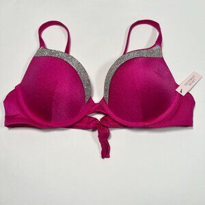 Victoria Secret 32A VERY SEXY Push Up Bikini Top Shine Trim Berry Blush